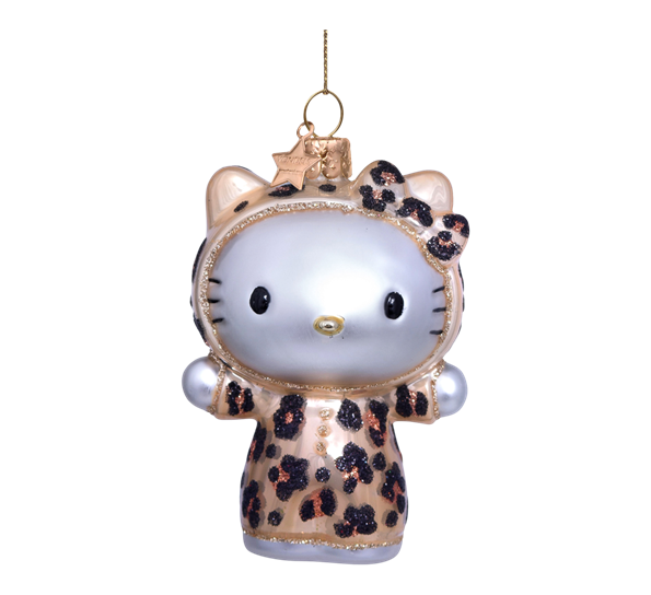 Glassornament Hello Kitty i leoparddrakt i eske 9 cm Vondels