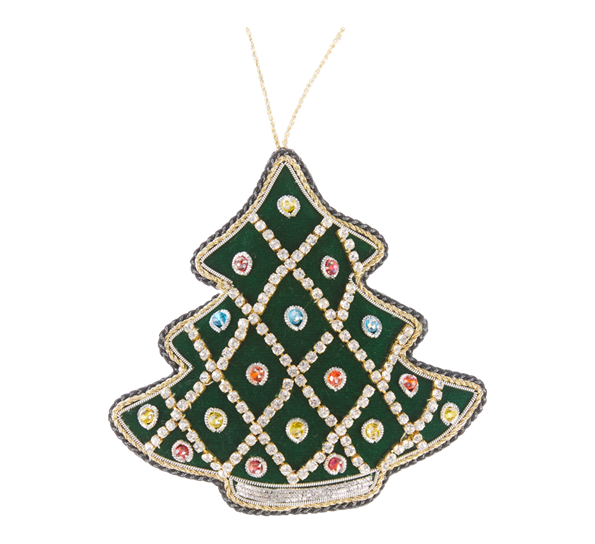 <p>Juletre med broderinger 10,5cm krystaller grønn Tinker Tailor</p>
