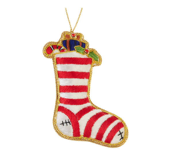 <p>Julestrømpe med brodringer 10cm rød hvit Tinker Tailor</p>

