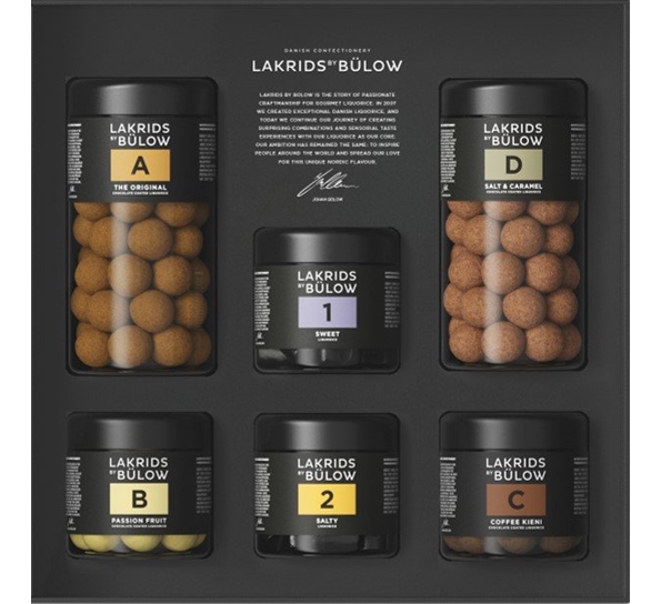 Black Box lakris standard A+D og liten B+C+1+2 1.140g fra Lakrids By Johan Bülow