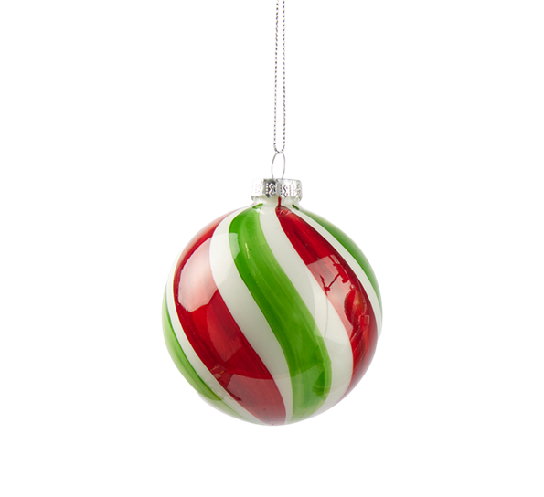 <p>Julekule&nbsp;ø8 cm rund stripet fra EDG</p>
