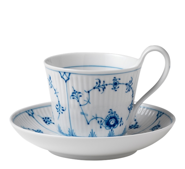 Musselmalt Riflet kaffekopp med skål 25 cl fra Royal Copenhagen