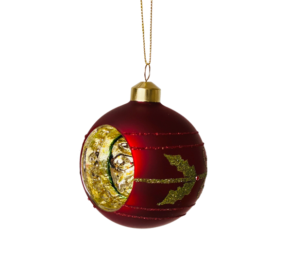 Julekule vintage rød matt krater & gulldekor fra Und