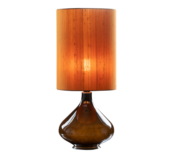 Flavia lampe 70 cm fot sort, silkeskjerm 30x40 cm kobber fra Flavia