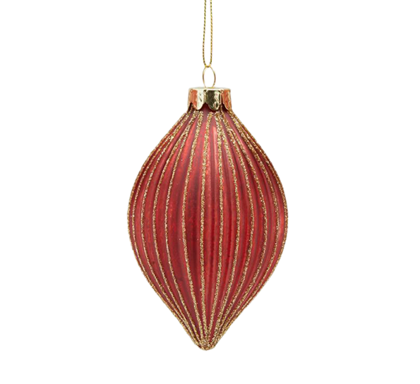 <p>Julekule ø8 cm rød og gull avlang EDG Enzo de Gasperi</p>
