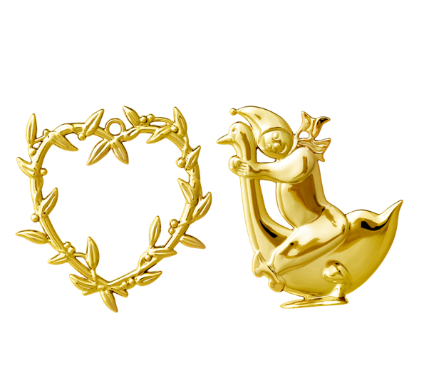 Karen Blixen sett hjerte misteltein og gutt og gås H7 forgylt fra Rosendahl