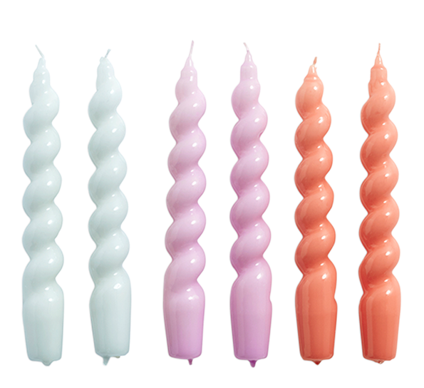 Spiral Glossy Candles 6pk Ice blue, Lilac, Apricot fra HAY