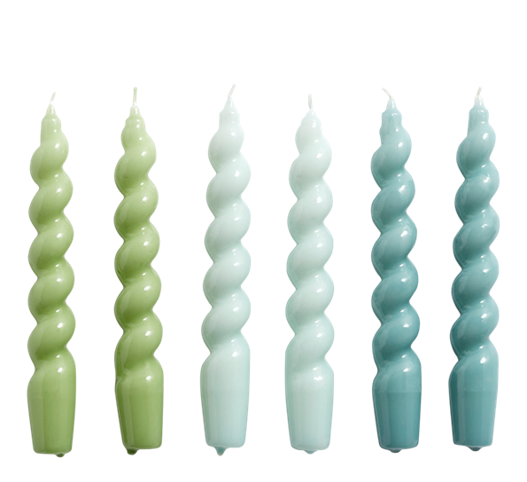 Spiral Candle stearinlys 6-pk green, arctic blue, teal fra HAY