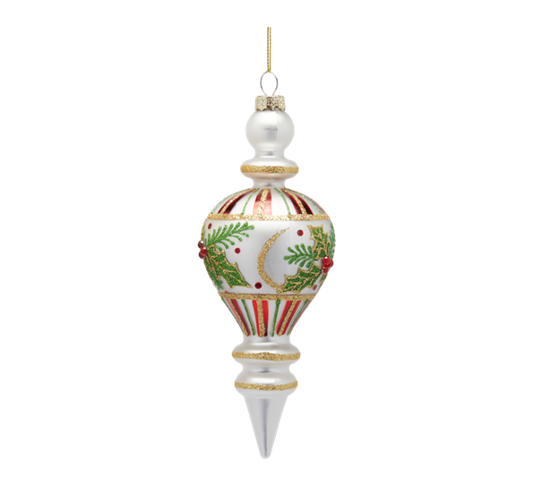 <p>Julekule h20 cm ø8 cm hvit og grønn oval fra EDG</p>
