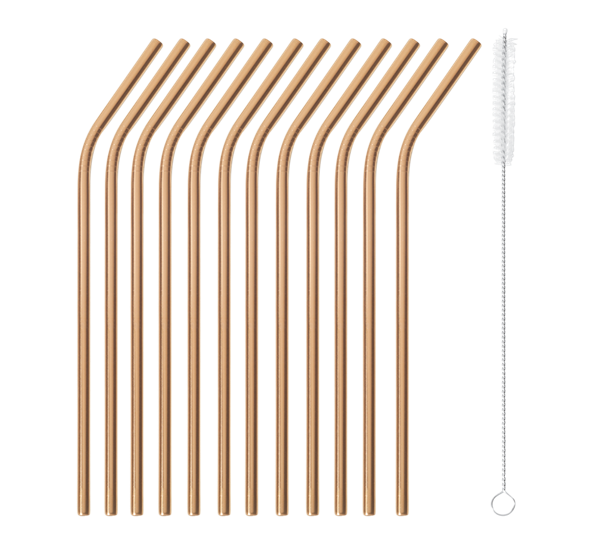 Metallsugerør bøyd 12 pk med børste 21,5 cm stål kobber fra Paderno