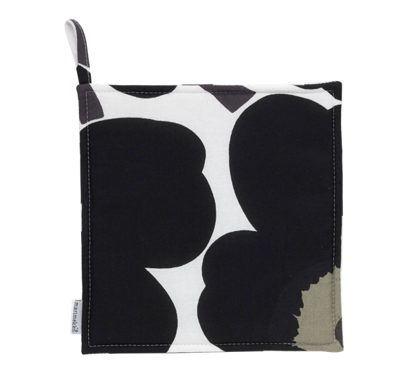 Unikko grytelapp sort hvit oliven fra Marimekko