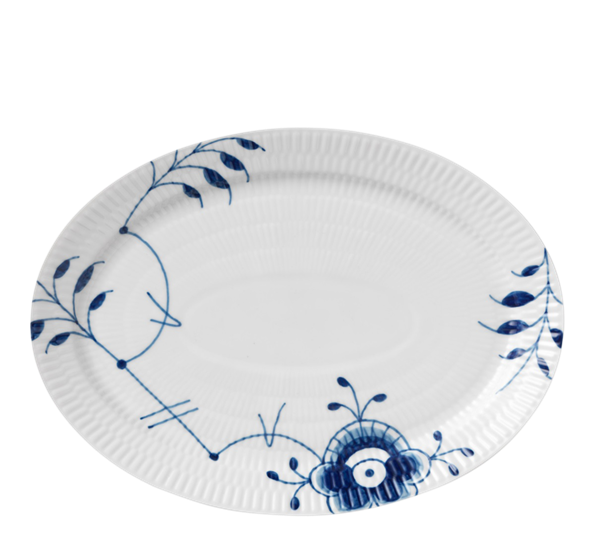 Blå Mega Riflet tallerken oval 28 cm fra Royal Copenhagen