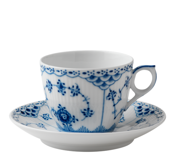 Musselmalt Halvblonde kaffekopp med skål 17 cl fra Royal Copenhagen