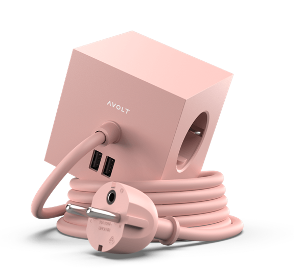 Square 1  gammelrosa skjøteledning 1,8 meter med USB og magnet fra Avolt
