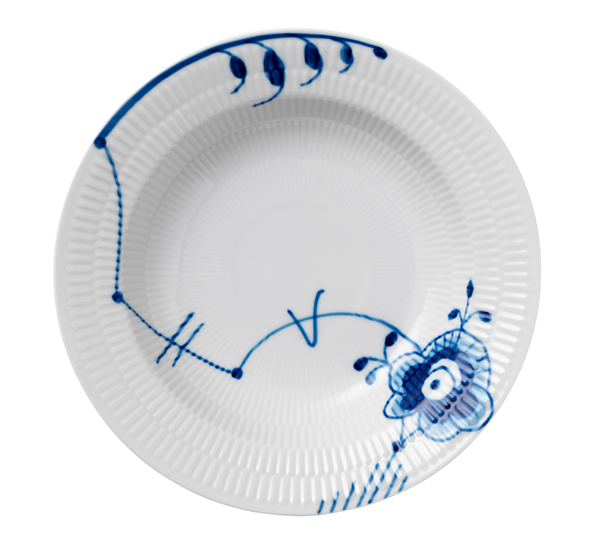 Blå Mega Riflet tallerken dyp 21 cm h4,5 cm fra Royal Copenhagen