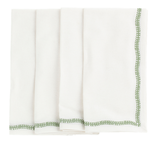 Servietter brodert 4-pk hvit green tea 50x50cm Chamois