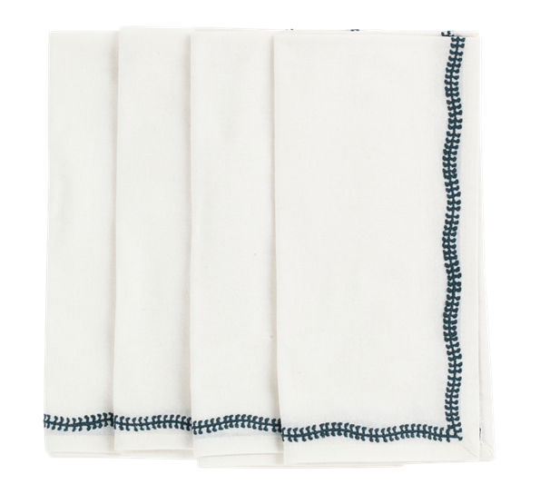 Servietter brodert 4-pk hvit true navy 50x50cm Chamois