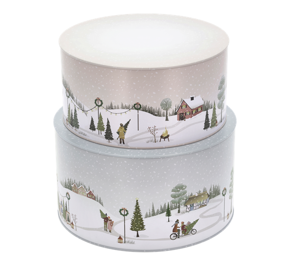 <p>Vinter kakebokssett 2 stk&nbsp;ø20/22cm arctic ice og woodrose fra Bastian</p>
