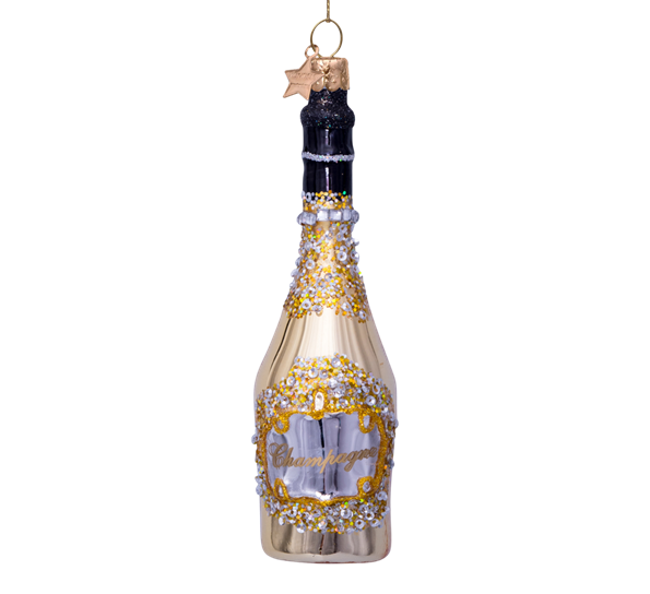 Glassornament champagneflaske gull H16 cm fra Vondels
