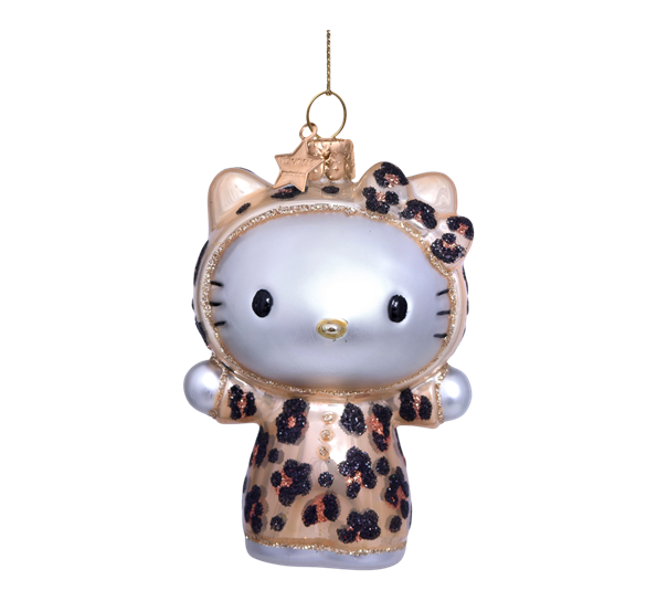 Glassornament Hello Kitty i leoparddrakt i eske 9 cm Vondels