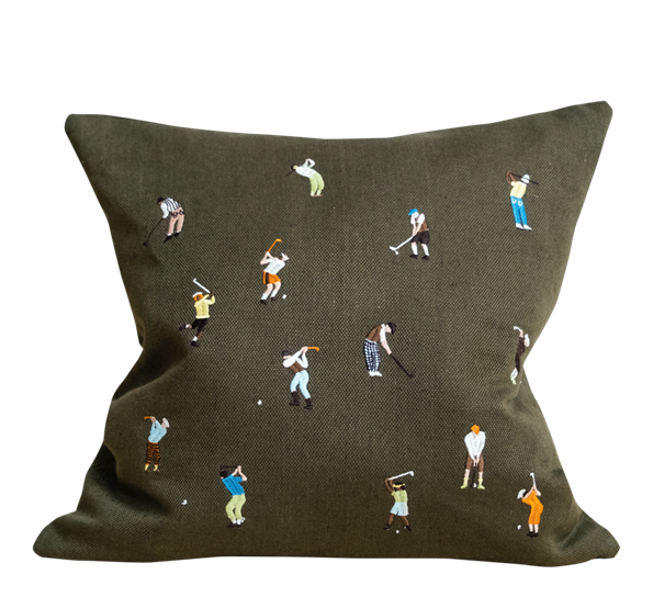 Golfers brodert putetrekk 48x48 cm grønn fra Fine Little Day