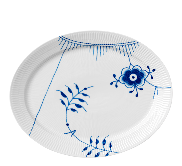 Blå Mega Riflet fat ovalt 33 cm fra Royal Copenhagen