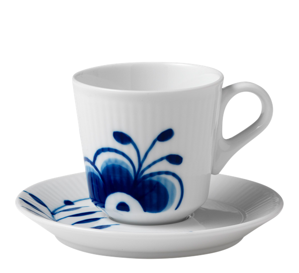 Blå Mega Riflet espressokopp med skål 9 cl fra Royal Copenhagen