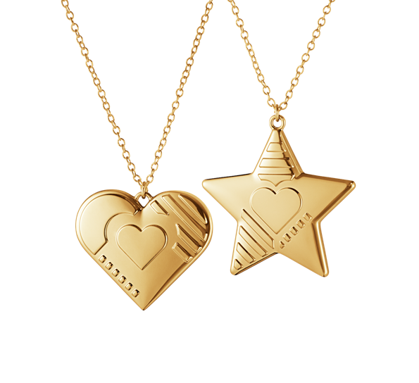 2019 ornament hjerte og stjerne gull fra Georg Jensen
