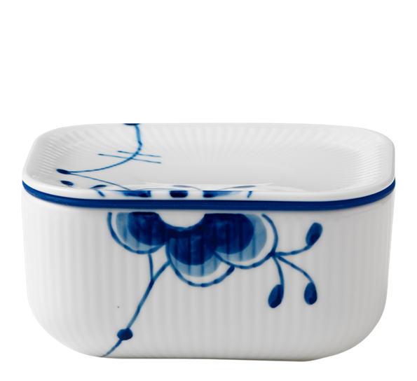 Blå Mega Riflet smørkrukke med lokk fra Royal Copenhagen