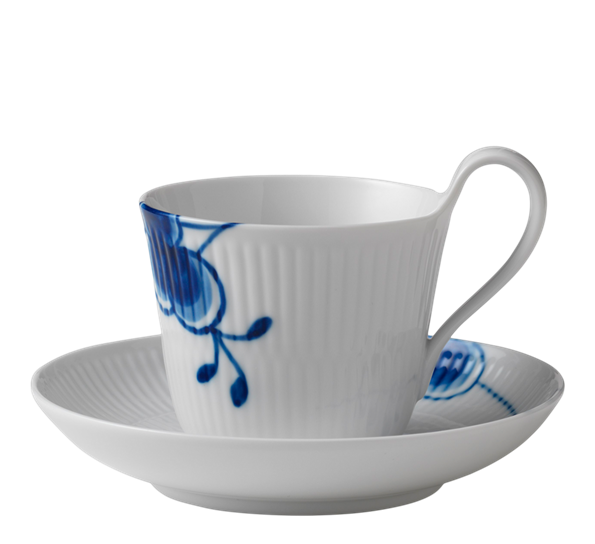 Blå Mega Riflet kaffekopp med skål 25 cl nr 2 fra Royal Copenhagen