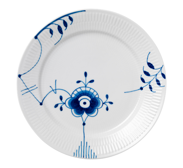 Blå Mega Riflet tallerken flat 27 cm dekor 6 fra Royal Copenhagen