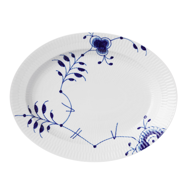 Blå Mega Riflet fat ovalt 30,5 cm fra Royal Copenhagen