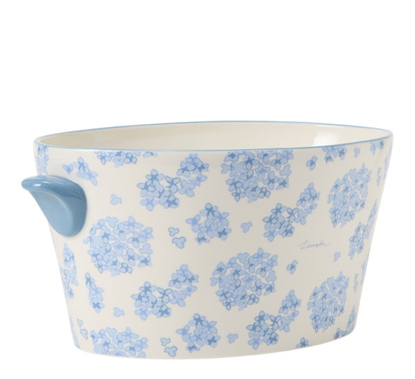 Floral skål med hanker h15 cm hvit blå Lexington