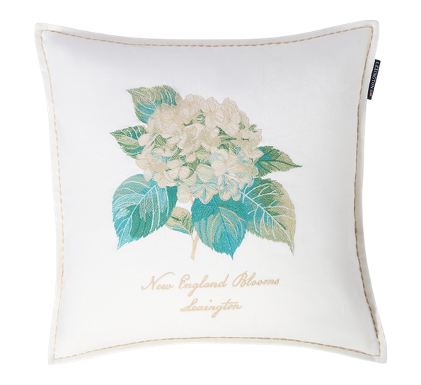 Floral putetrekk brodert 50x50 cm hvit grønn hvit Lexington