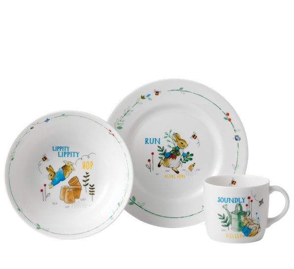 Peter Rabbit barnesett 3d asjett, skål, krus blå fra Wedgwood
