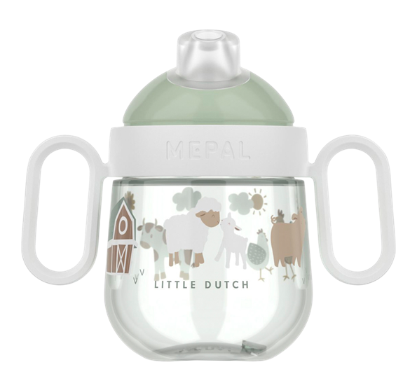 Mio babykopp med håndtak dryppfri Little Farm grønn fra Mepal
