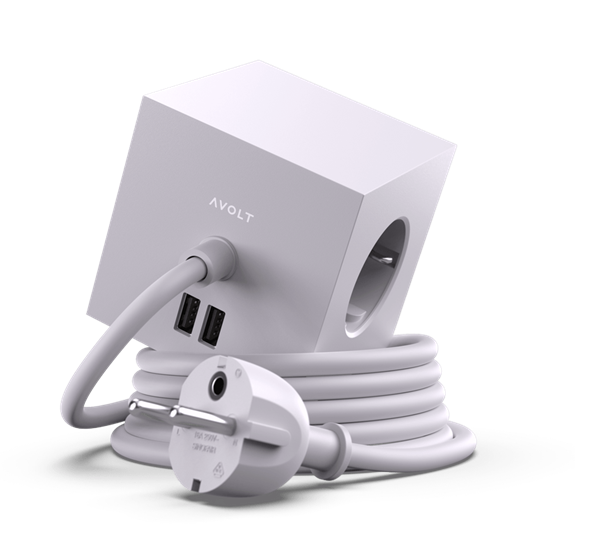 Square 1 Gotland grå skjøteledning 1,8 meter med USB og magnet fra Avolt