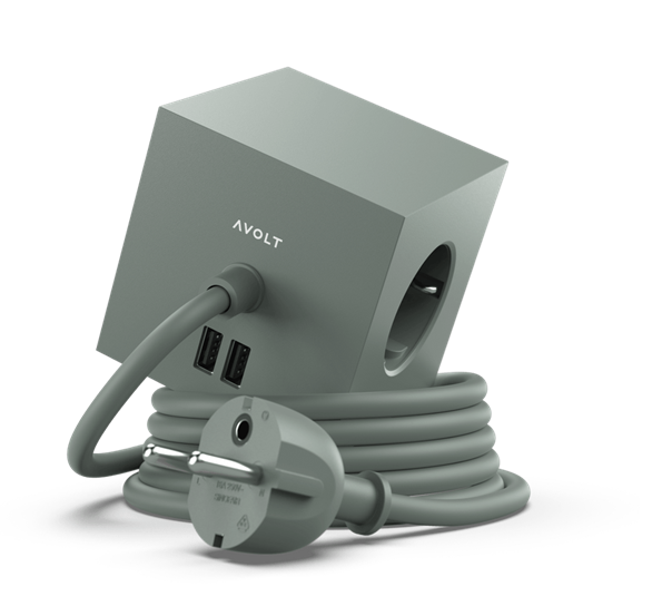 Square 1 eikegrønn skjøteledning 1,8 meter med USB og magnet fra Avolt