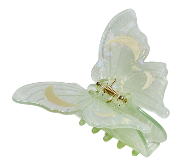 <p>Hårklemme Lunar Moth nattsommerfugl med måner lysegrønn Designforevig accessories</p>
