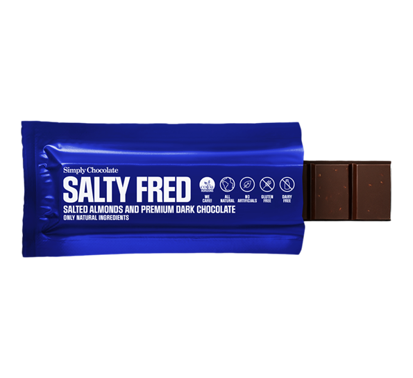 Sjokoladebar 40g Salty Fred fra Simply Chocolate