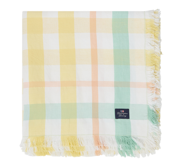<p>Checked lin- og bomullsduk gul 150x350 cm Lexington</p>
