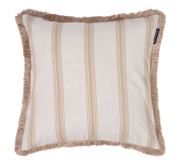 <p>Putetrekk striper med frynser brede 50x50 cm beige hvit Lexington</p>
