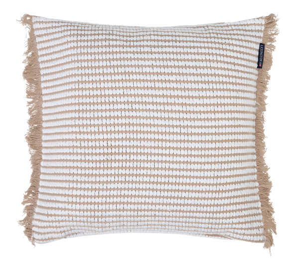 <p>Putetrekk striper med frynser tynne 50x50 cm beige hvit Lexington</p>
