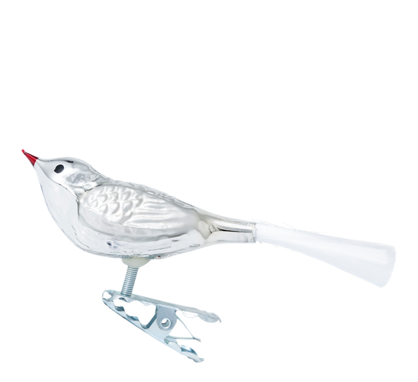 Julekule fugl på klype sølv 10 cm Brink Nordic