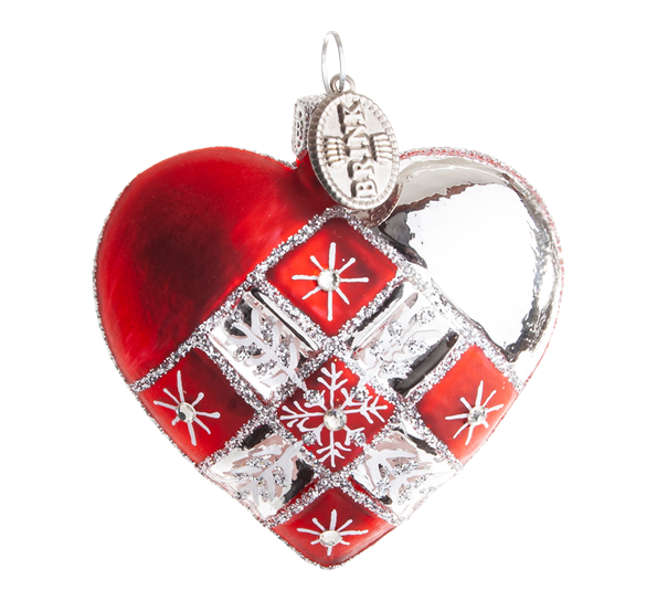 Julekule hjerte flettet rød sølv 5 cm Brink Nordic