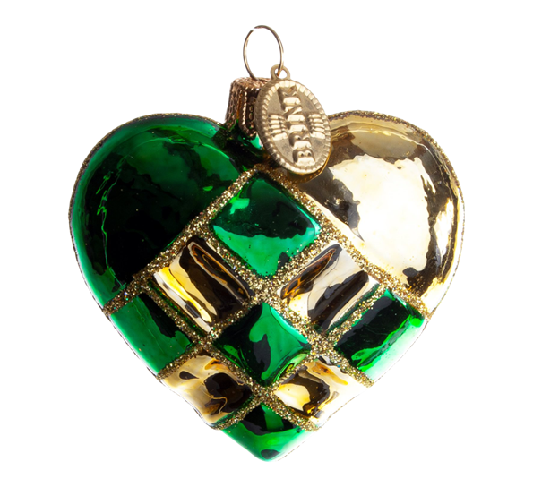 Julekule hjerte vevd grønn og gull 5 cm Brink Nordic