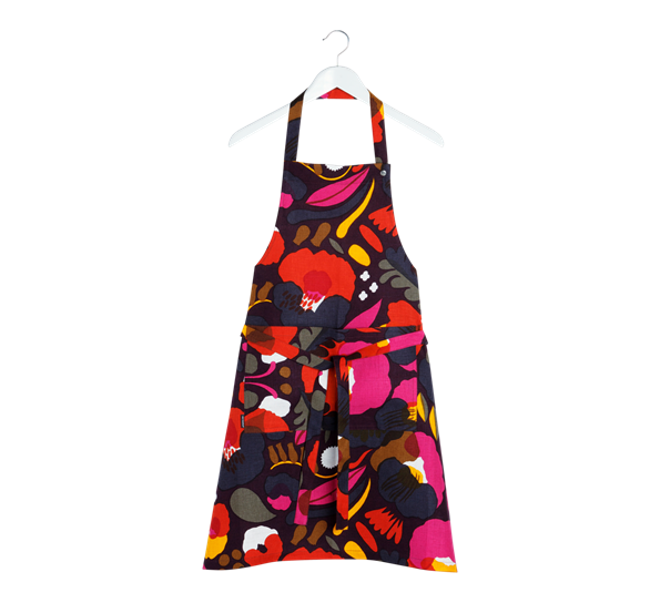 Hattarakukka forkle plomme rød gul fra Marimekko