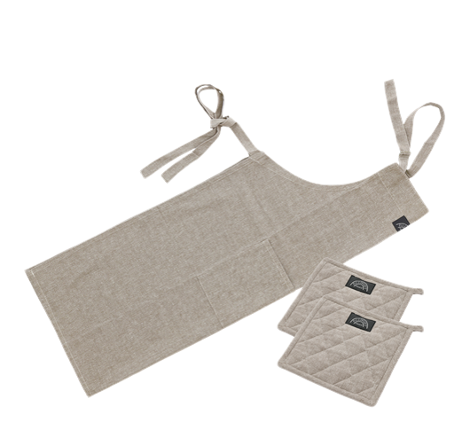 Recycle sett med forkle og grytelapper beige fra Pillivuyt