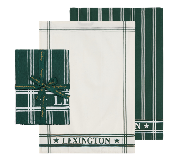 Kjøkkenhåndkle bomull 2-pk grønn hvit 50x70 cm Lexington