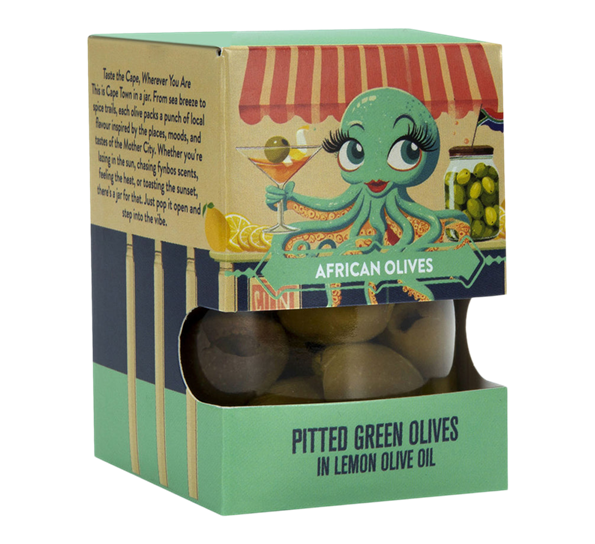 Grønne oliven i kaldpresset olivenolje 120g sitron African Oils